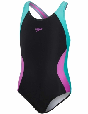 Speedo Colourblock Spiritback Swimsuit - Black/Aqua